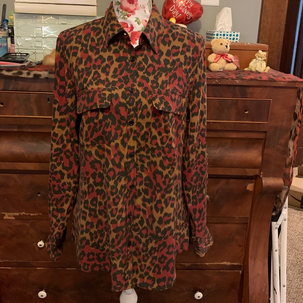 GO BY GO SILK Leopard Print Button Down Shirt